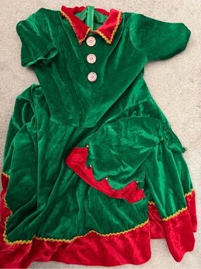 Green and Red Kids Elf Costume Dress - Festive Holiday Outfit